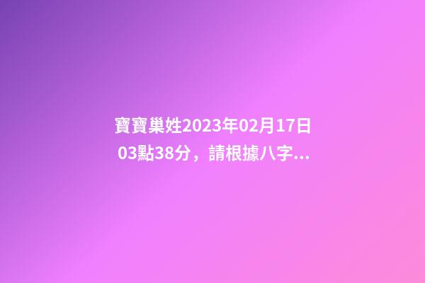 寶寶巢姓2023年02月17日 03點38分，請根據八字喜用神推薦名字